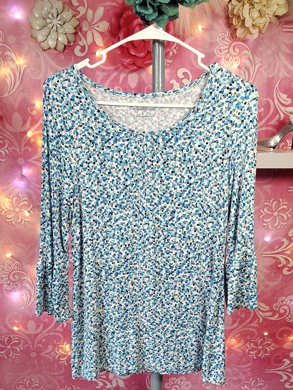 croft & barrow Blue and White Speckled Long Sleeve Tee